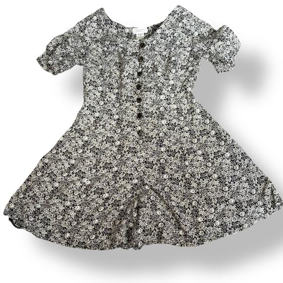 Vintage 90s Express Black White Floral Button Front Short Sleeve Romper Small - Picture 1 of 11